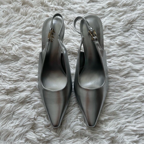 Ankis Shoes - Ankis Silver Metallic Slingback Heels New In Box Size 10